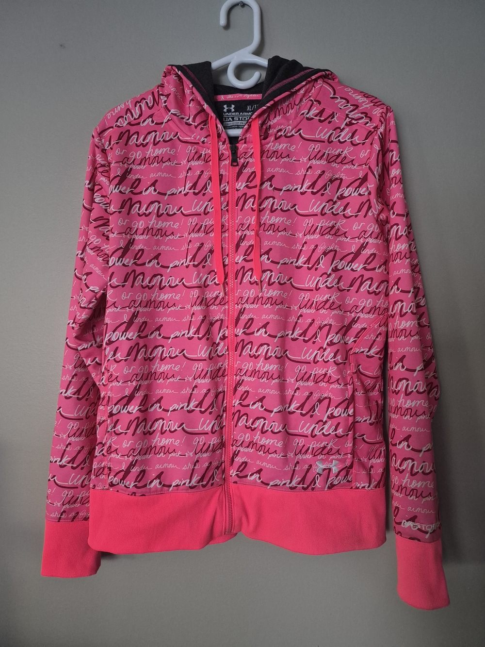 Under Armour UA Storm Power In Pink Full Zip Hoodie Women's XL Breast Cancer